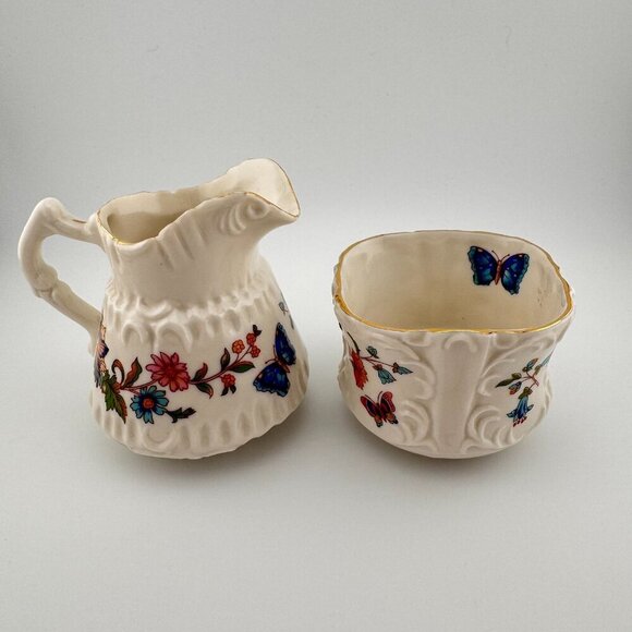 Vintage Aynsley Mini Creamer & Open Sugar Cottage Garden Fine English Bone China - Picture 1 of 15